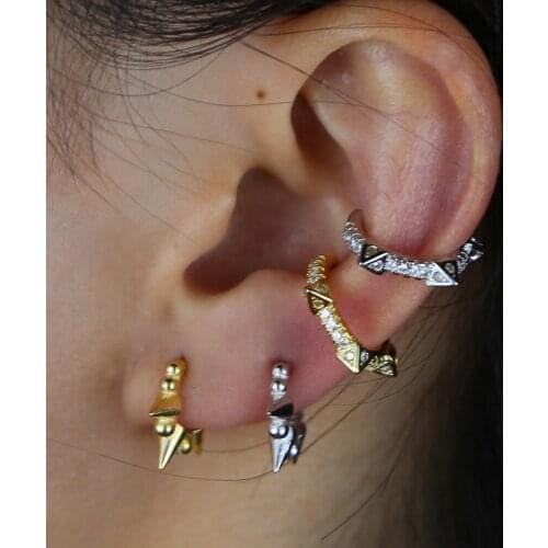 Micro pave cz Spike rivet clip on earring Gold silver color fashion trendy women no piercing ear cuffs