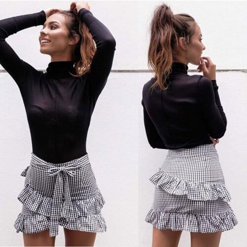 Lovery Sweat Women Plaid Skirt Stretch High Waist Skater Flared Ruffle Skirt Lady Fashion Pleated Skirt Short Mini Beach Skirts