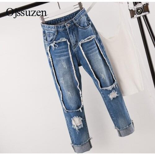 Harajuku Ripped Jeans Pants For Women Classic Trousers Washed Patchwork Female Destroyed Denim Pants XL-5XL Plus Size Womens