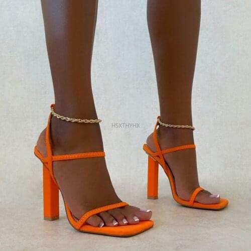 Summer Women Sandals Square Toe Thick High Heels Shoes Ladies Fashion Party Slip on Woman 2021 Footwear New Female Plus Size