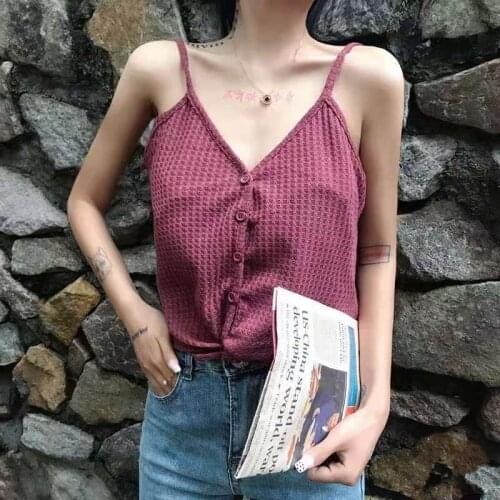 HELIAR Buttoned Up Spaghetti Crop Tops 2020 Summer Ladies Buttons Sexy Slim Tied Drastring Female Strapless Tops For Women