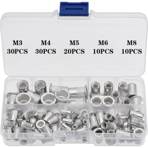 100Pcs Aluminum Flat Head Rivet Nuts Set M3 M4 M5 M6 M8 Rivet Nuts Insert Rivets Mix Size