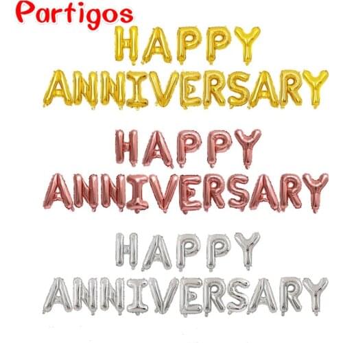 16pcs/set 16‘’ HAPPY ANNIVERSARY Letter Banner Foil Balloons Aluminum Balloon Anniversary Memorial day Decorations Party Globos