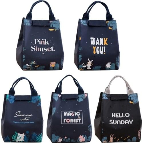 24BD Portable Printed Lunch Bag Thermal Insulated Lunch Box Tote Cooler Handbag Bento Pouch for Outdoor Camping School Office
