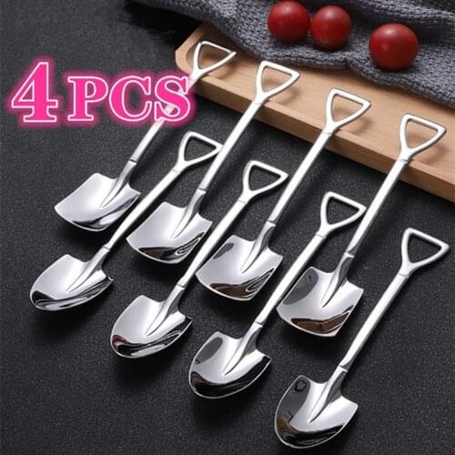4PCS Stainless Steel Coffee Spoon Cutlery Set Retro Iron Shovel Ice Cream Spoon Scoop Creative Spoon Tea-spoon Tableware
