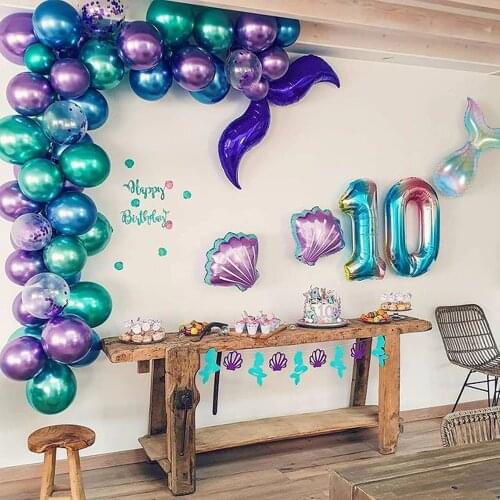 57Pcs/Set Mermaid Theme Kids Baby Shower Birthday Wedding Party Decorations Garland Arch Mermaid Tail Shell Foil Balloon Globos