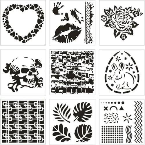 9pc Stencil Rose Leaf Heart Cake Decor DIY Walls Layering Painting Template Scrapbook Coloring Office School Supplies Reusable