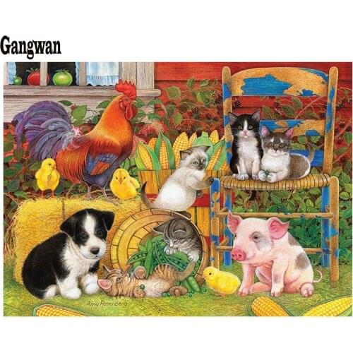 5d Diy Diamond Painting Pigs chicken farm Cross Stitch Full Square Diamond Embroidery beads puppies kitten mosaic Pattern decor