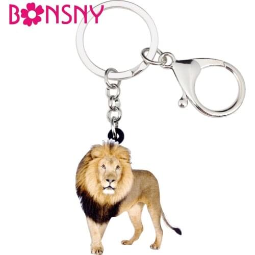 Bonsny Acrylic Elegant Walking Lion Key Chains Keychain Rings Jungle Animal Jewelry For Women Girls Ladies Handbag Charms Gift