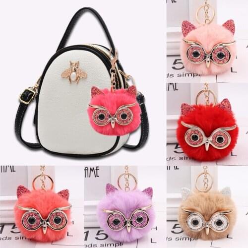 Cute Owl Plush Key Chain Owl Fluffy Handbag Pendant Key Chain Keychain Bag Purse Imitation Rabbit Fur Ball Doll Animal Keychain