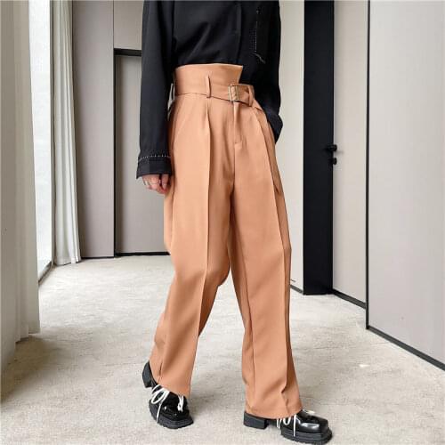 Lace-up Suit Pants Men Korean Fashion Casual Pants Men Party Dress Suit Pants Mens Loose Straight Wide-leg Pants Mens Trousers