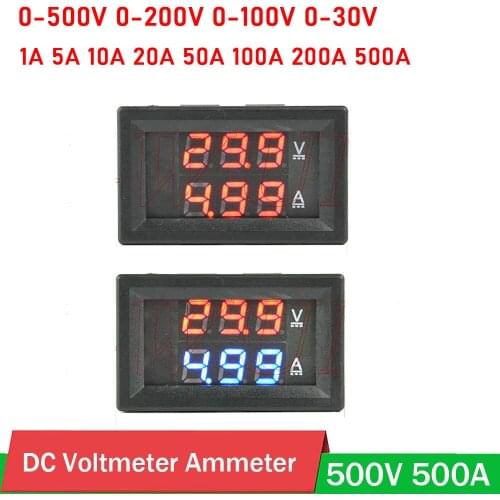 DC 500V 500A LED Digital Voltmeter Ammeter 200V 100V 1A 5A 10A 50A 100A 200A 0.28" Dual Display Voltage Current battery monitor