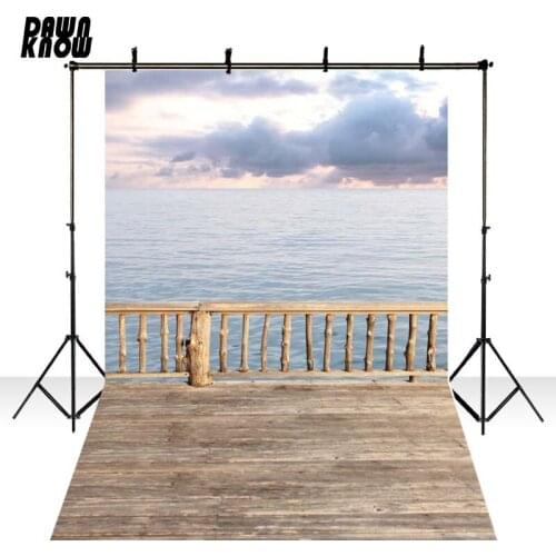 DAWNKNOW Vinyl Photography Background Sunset Polyester Photo Backdrop Wood Floor Sea Wave For Wedding Photo Studio Props F2621