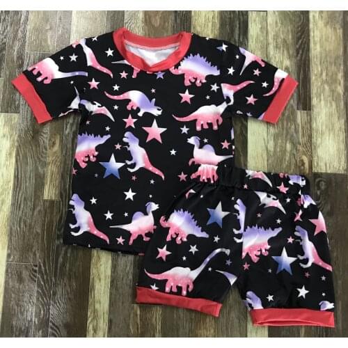 Kids Clothes Fashion Baby Boy Summer Short Sleeve Colored Dinosaur Print Pajamas Set