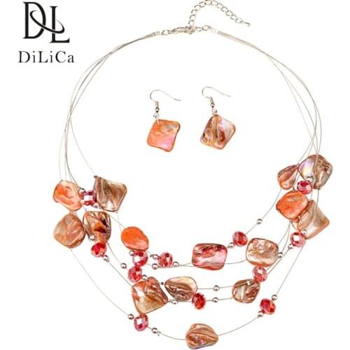 DiLiCa Fashion Jewelry Set Women Multi-layer Chain Chokers Necklaces Bib Statement Necklace Earrings Set Costume Jewelry