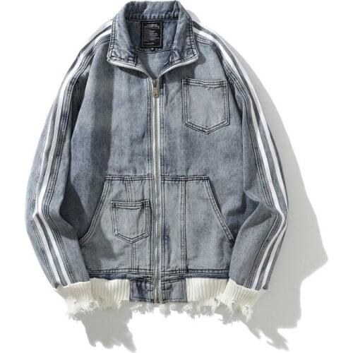 High Street Mens Denim Jacket Couple Cardigan Washed Distressed Retro Denim Jacket Men and Women