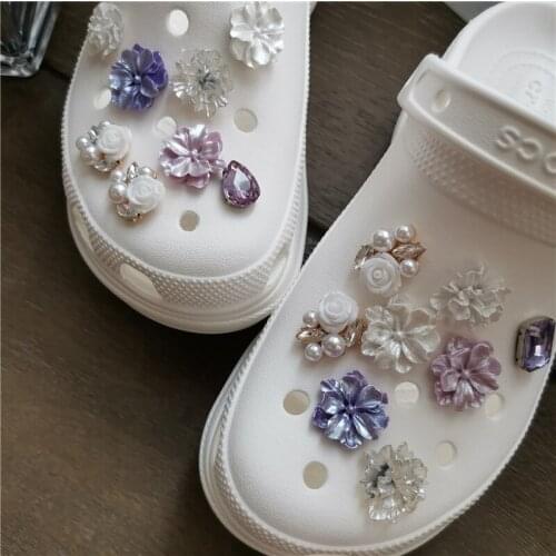Elegant Croc Charms Luxury Charms for Ready to Put On Crocs DIY Dream Purple Flower Decorative Accessories Shoe Buckle for Gifts