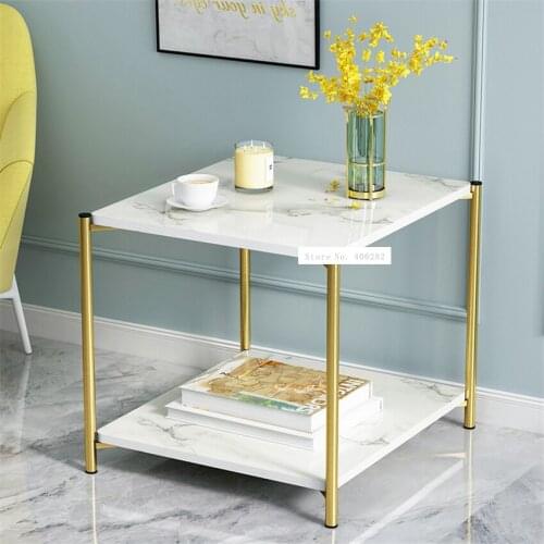 H88 Small Round lron Tea Table Simple Modern Creative Double Layer Sofa Side Table Living Room Small Storage Square Coffee Table