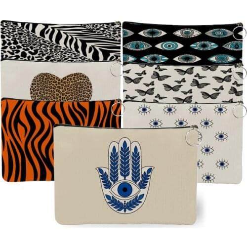 Personalized Devil Eyes Leopard Zebra Print Women Cosmetic Bag Lady Toiletry Bag for Travel Organizer Makeup Bag Portable Pouch