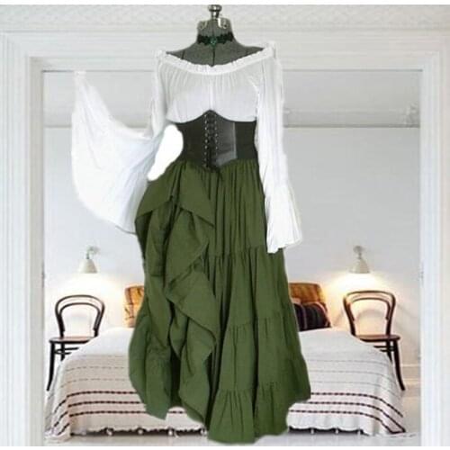 Halloween Women Medieval Cosplay Costumes Gothic Retro Victoria Middle Ages Carnival Long Sleeve Pleated Corset Dress 5 colors