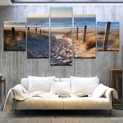 Canvas Paintings Wall Art HD Print Framework 5 Pieces Beach Landscace Pictures Sand Dunes In North Sea Posters Living Room Decor