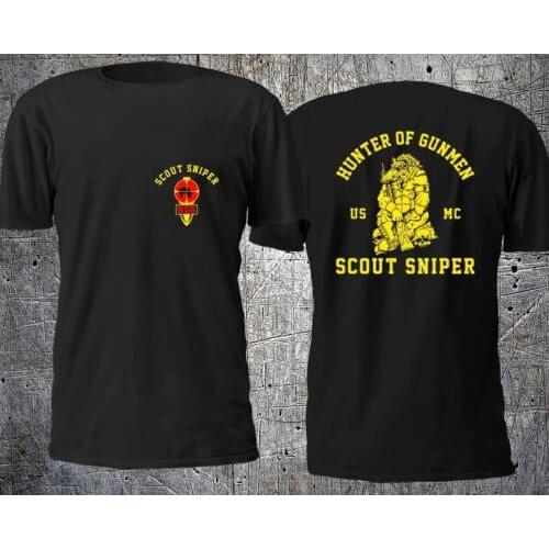 HUNTER OF GUNMEN SCOUT SNIPER USMC T shirt Men two sides 100% cotton casual gift tee USA Size