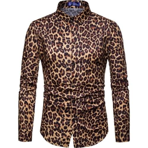2019 fashion mens nightclub leopard print long-sleeved shirt good quality eu size party imported clothing