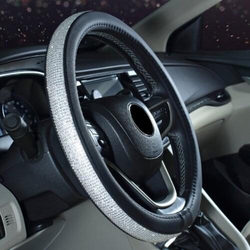 Blingbling Car Accessories Set for Women Girls Diamond Steering Wheel Cover Rhinestones Gear Shift Konb Handbrake Cover