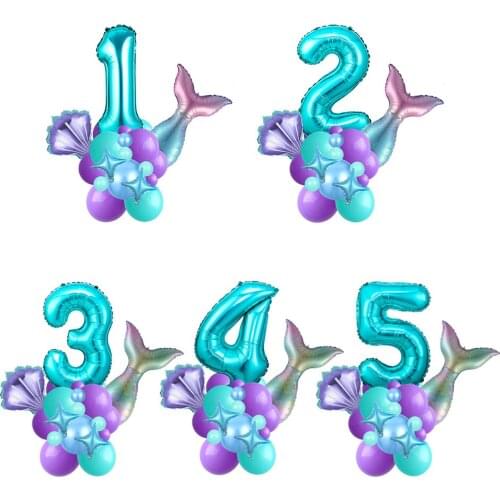 28pcs/lot Mermaid Tail Balloons Kit 32inch Number Foil Balloon Ocean Theme Party Decoration Under The Sea Baby Shower Decor