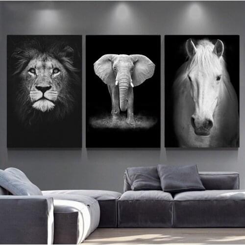 Animal Wall Art Lion Elephant Deer Zebra Horse Posters and Prints Modern Canvas Painting Wall Pictures For Living Room Decor