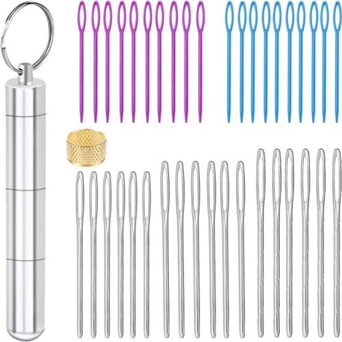 Nonvor 40 PCS Sizes Large Eye Blunt Stitch Stainless Steel Yarn Knitting Embroidery Thread Needles Hand Sewing Needles Tools