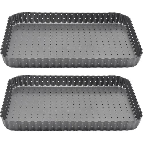 Crusty Bake Perforated Quiche Tin Nonstick Pie Tin with Holes,2 Pack Removable Loose Bottom Pizza Tray,Square