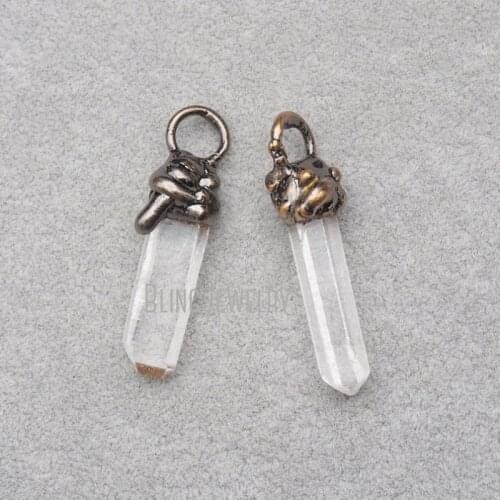 Rustic Copper Plated Clear Quartz Point Pendant Rough Crystal Pendant PM36844