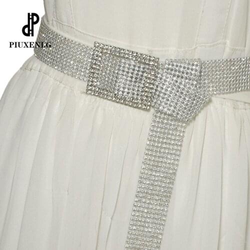 2020 Luxury Brand Full Diamond Rhinestone Belt Womens Wide Belts Trendy Metal Silver Bling Party Dress Belt Chain Waistband