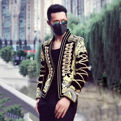 Luxury Hand-Made Fashion Pure hand beaded gold walk show suit nightclub male model court suit trend S-XXL! Fashion stage costume
