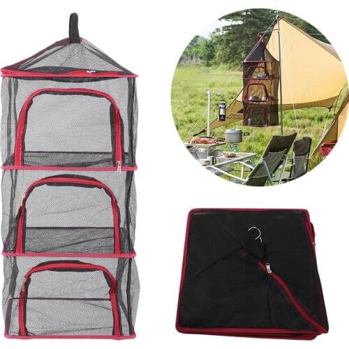 Foldable 3 Layers Drying Net Portable Fish Hanging Rack Vegetable Fish Dishes Storage Basket Camping Picnic Bag Dry Net