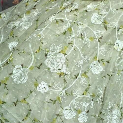 Light Green Chiffon Embroidered Clothing Fabric Dress Table Cloth Tulle Sewing Accessories 1 yard