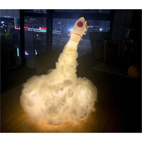 LED Lights Art Sign Bedroom Decoration Handmade Clouds Astronaut with Rocket Warm Night Lamp for Home Cafe Restaurant Decorative