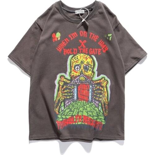 Skull Print Loose Casual Men and Women Tshirts Harajuku Oversize O Neck Short Sleeve Hip Hop T Shirt Streetwear Tees