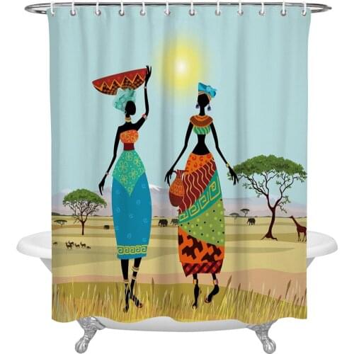 African Women Plain Giraffe Elephant Shower Curtain Home Bathroom Decor Shower Curtain Waterproof Christmas Shower Curtain