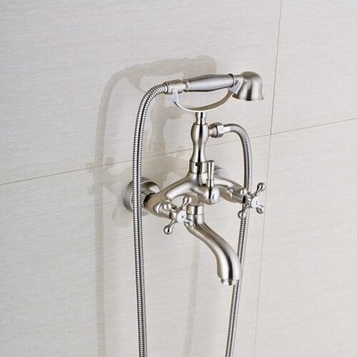 Vidric Brushed Nickle Wall Mounted Bathtub Bath & Shower Faucets Hot And Cold Water Telephone Style