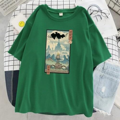 Japan Comics Ukiyo-e Style Printing Womens T Shirts Cartoon Quality T-Shirts Vintage Loose T-Shirts Summer Soft Crewneck T Shirt