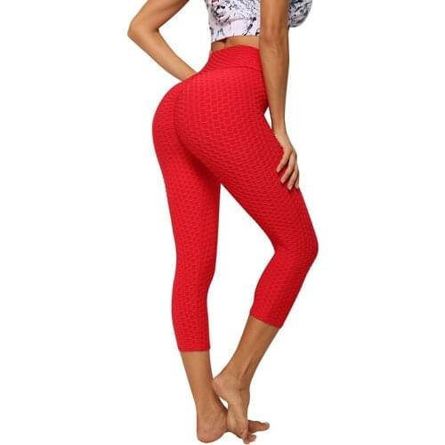 Women Beehive Solid Color Women 3/4 Running Tights High Elastic Push Up Body Build Fitness Dance Yoga Leggings Workout Train