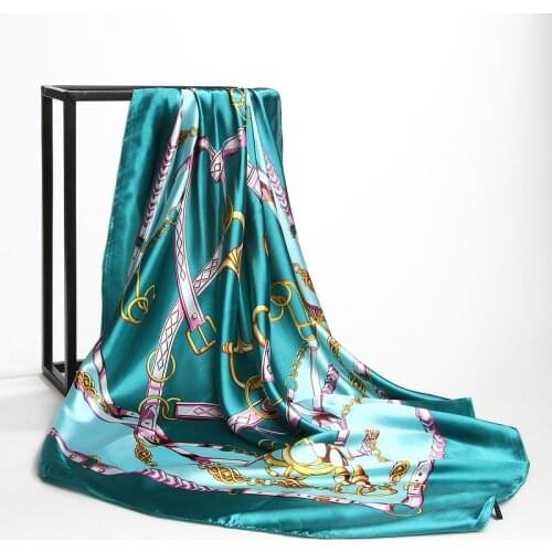 Fashion Kerchief Neck Scarves For Women Print Silk Satin Hair Scarf Female 90cm*90cm Square Shawls Large Hijab Scarfs For Ladies