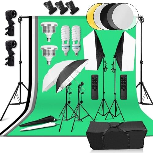Softbox Umbrella Continuous Light Kit Dimmable 85W Bulb with Remote 2x3m Background Support System 4 Backdrop for Portrait Video