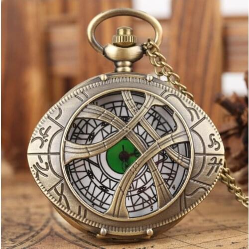 10pcs/lot Antique Bronze Eye Steampunk Quartz Pocket Watch Hollow Designed Retro Quartz Pocket Watch With Chain Mens Jewelry