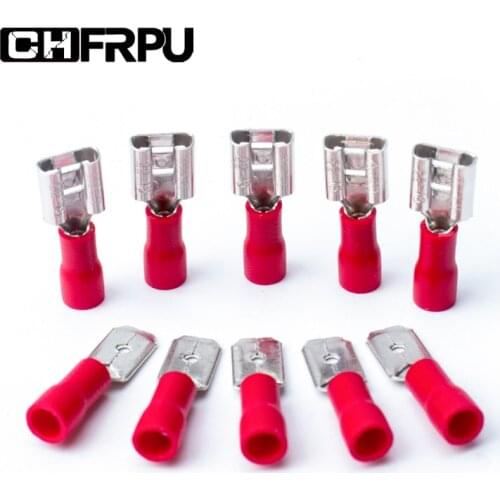 100pcs FDD1.25-250 / MDD1.25-250 red male and female + spade-shaped insulated wire crimp terminal connector for wire and cable