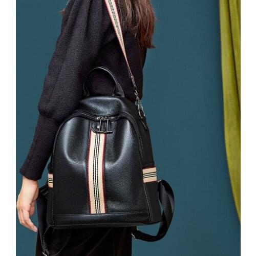 2021 Brand Women Backpack Genuine Leather Totes Bag Knit Wide Strap Ladies Shoulder Bag High Capacity Female Travel Backpacks