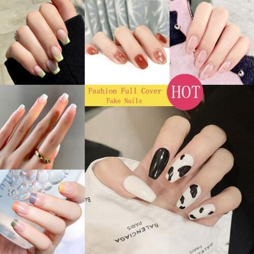 24Pcs/Set Fashion False Press on Nails Fake Nails With Glue Leopard Color Wear Finished Product Wearable Full Cover Acrylic Nail