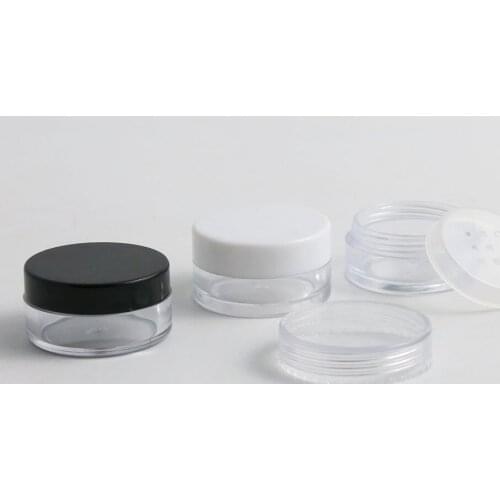 360pcs/lot 10g Plastic Jar Portable Small Round Powder Jar Pot With Sifter Cosmetic Container With Black Clear White Cap